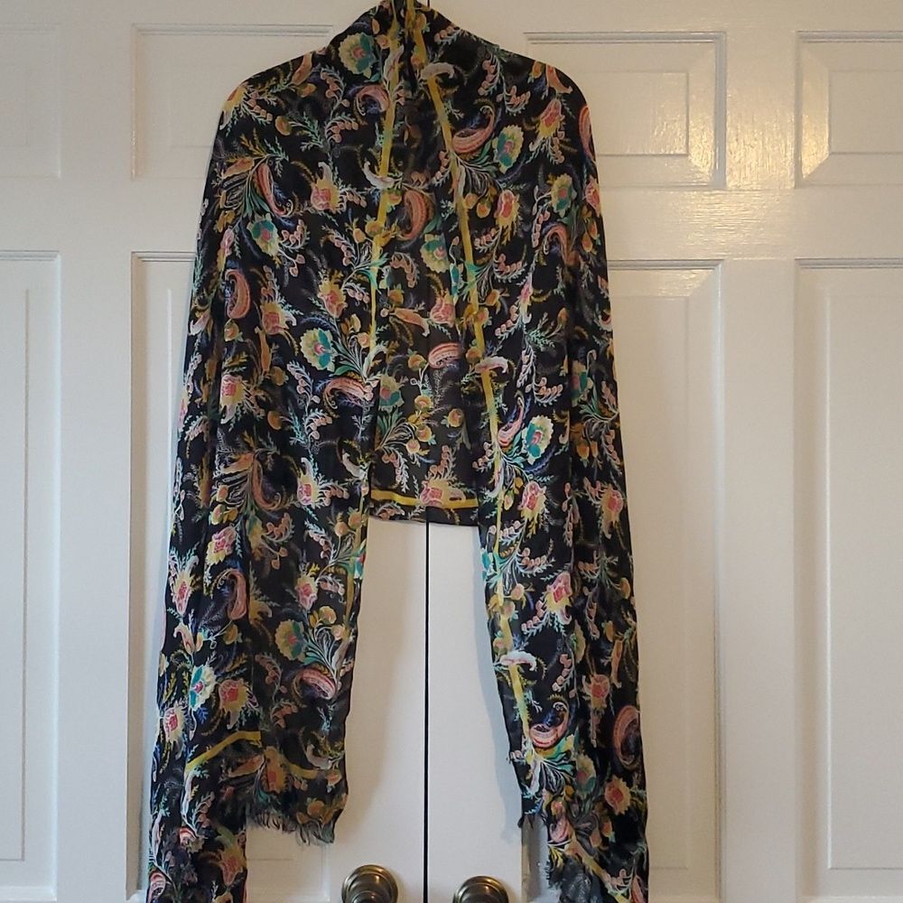 LOFT SCARF WRAP FLORAL PRINT BLACK PINK GOLD AQUA LIGHTWEIGHT